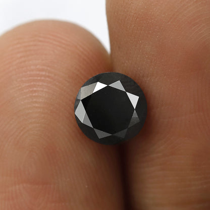Natural Treated 1.54 CT Round Brilliant Cut Black Diamond, Loose Ethical Diamond for Engagement & Bridal Ring