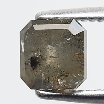 0.80 Ct Square Emerald Shape Salt and Pepper Diamond 5 MM Greenish Gray Color Natural Loose Diamond