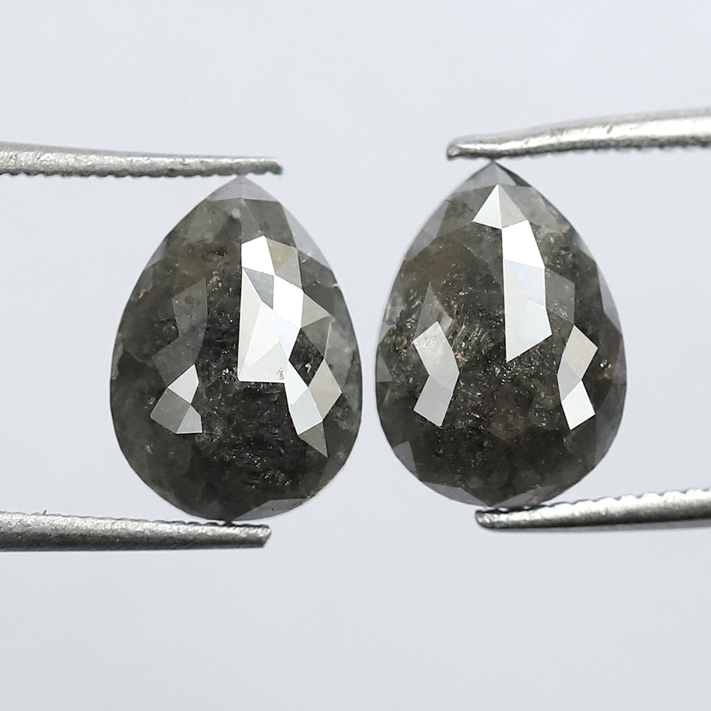 3.91 CT Pear Salt and Pepper Diamond Pair, Natural Rustic Gray Diamonds, Earth Mined Pear Cut Diamonds for Earrings & Wedding Jewelry