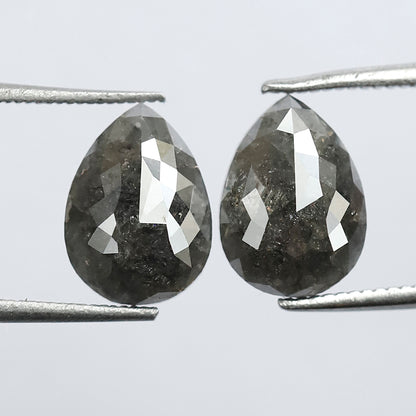 3.91 CT Pear Salt and Pepper Diamond Pair, Natural Rustic Gray Diamonds, Earth Mined Pear Cut Diamonds for Earrings & Wedding Jewelry