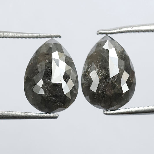3.91 CT Pear Salt and Pepper Diamond Pair, Natural Rustic Gray Diamonds, Earth Mined Pear Cut Diamonds for Earrings & Wedding Jewelry