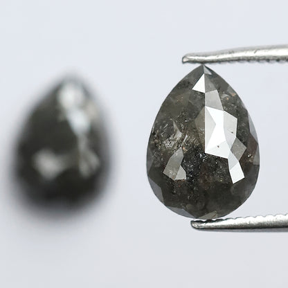 3.91 CT Pear Salt and Pepper Diamond Pair, Natural Rustic Gray Diamonds, Earth Mined Pear Cut Diamonds for Earrings & Wedding Jewelry