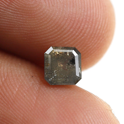 0.80 Ct Square Emerald Shape Salt and Pepper Diamond 5 MM Greenish Gray Color Natural Loose Diamond