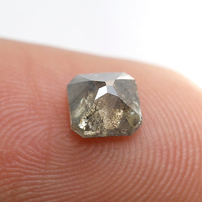 0.80 Ct Square Emerald Shape Salt and Pepper Diamond 5 MM Greenish Gray Color Natural Loose Diamond