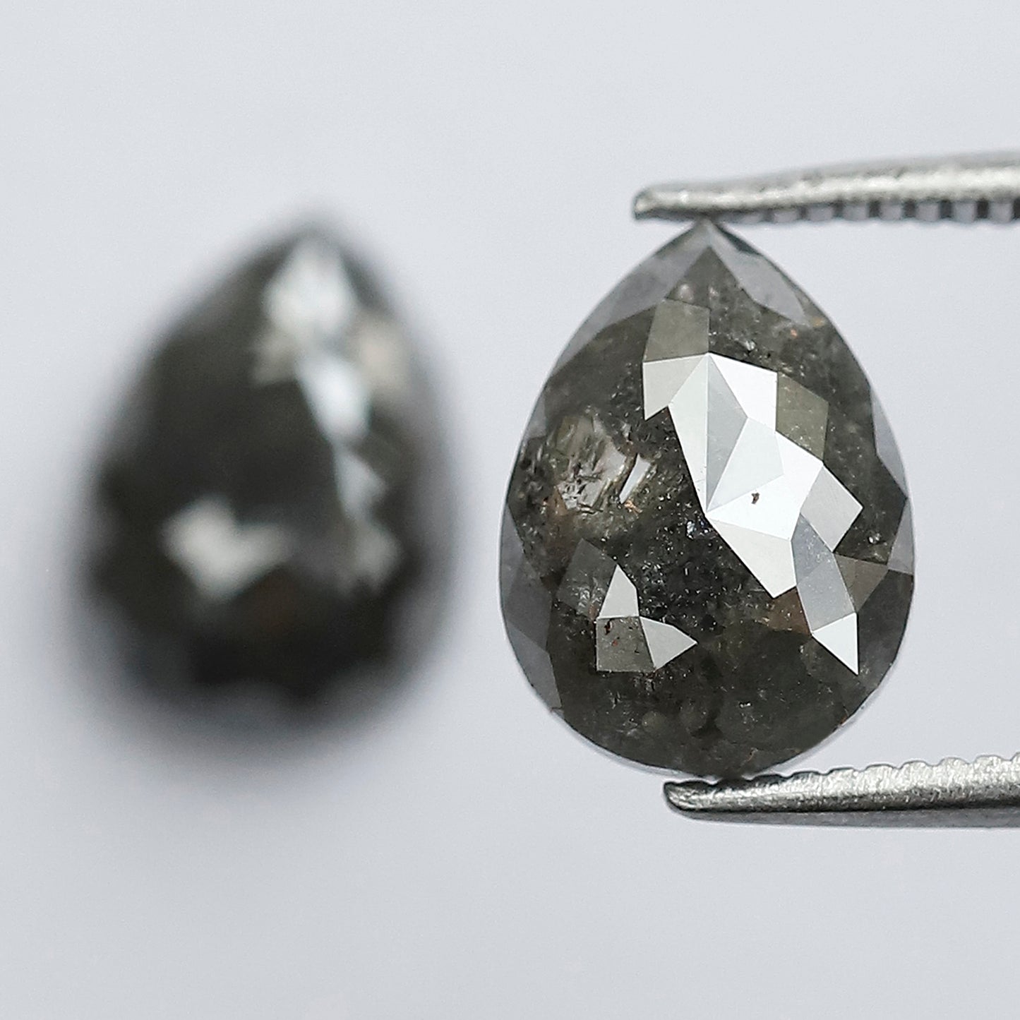 3.91 CT Pear Salt and Pepper Diamond Pair, Natural Rustic Gray Diamonds, Earth Mined Pear Cut Diamonds for Earrings & Wedding Jewelry