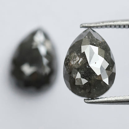 3.91 CT Pear Salt and Pepper Diamond Pair, Natural Rustic Gray Diamonds, Earth Mined Pear Cut Diamonds for Earrings & Wedding Jewelry