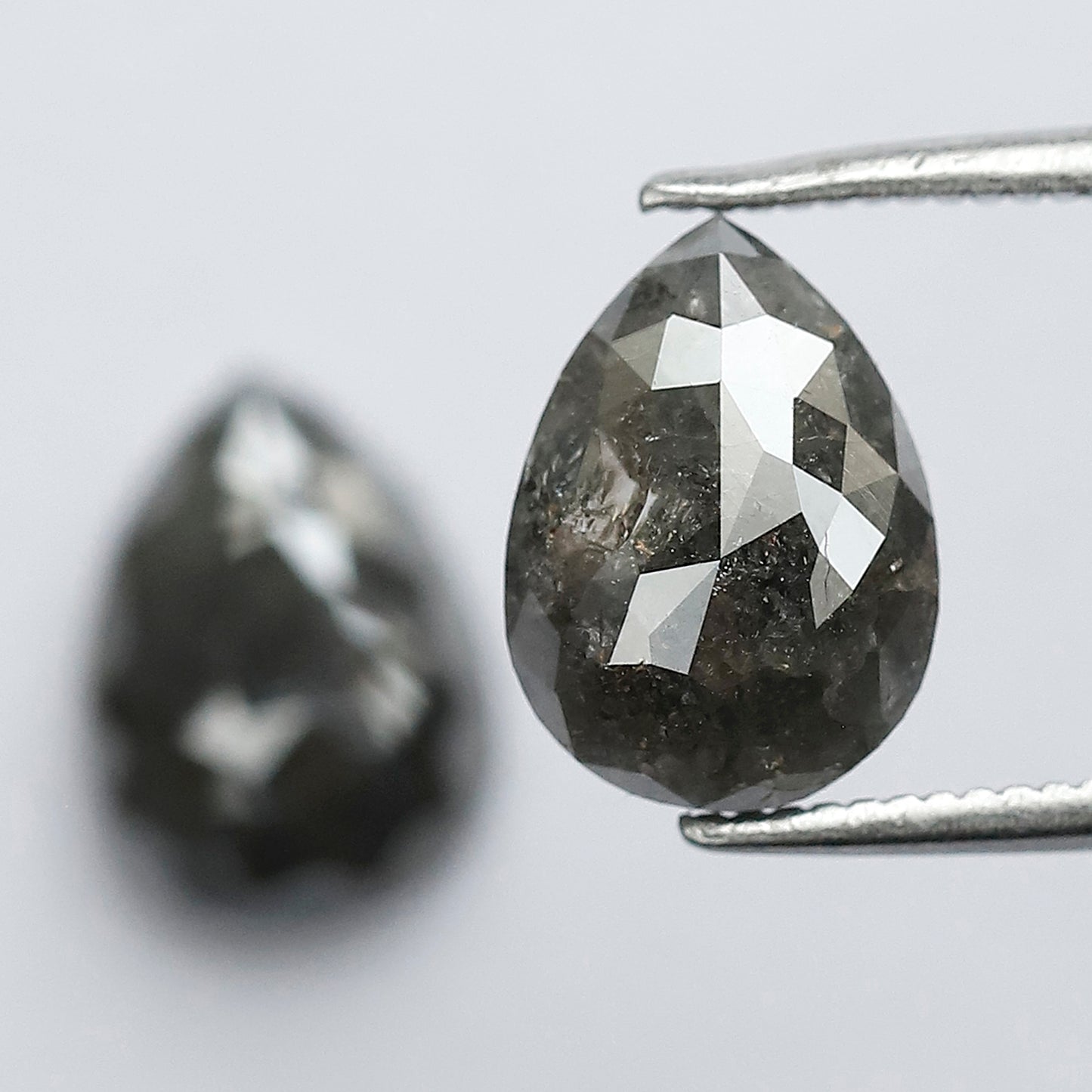 3.91 CT Pear Salt and Pepper Diamond Pair, Natural Rustic Gray Diamonds, Earth Mined Pear Cut Diamonds for Earrings & Wedding Jewelry