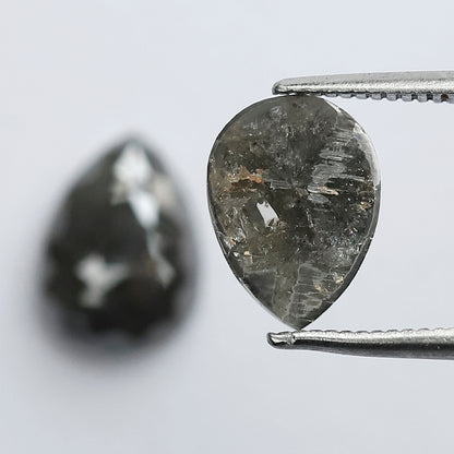 3.91 CT Pear Salt and Pepper Diamond Pair, Natural Rustic Gray Diamonds, Earth Mined Pear Cut Diamonds for Earrings & Wedding Jewelry