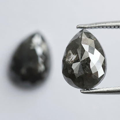 3.91 CT Pear Salt and Pepper Diamond Pair, Natural Rustic Gray Diamonds, Earth Mined Pear Cut Diamonds for Earrings & Wedding Jewelry