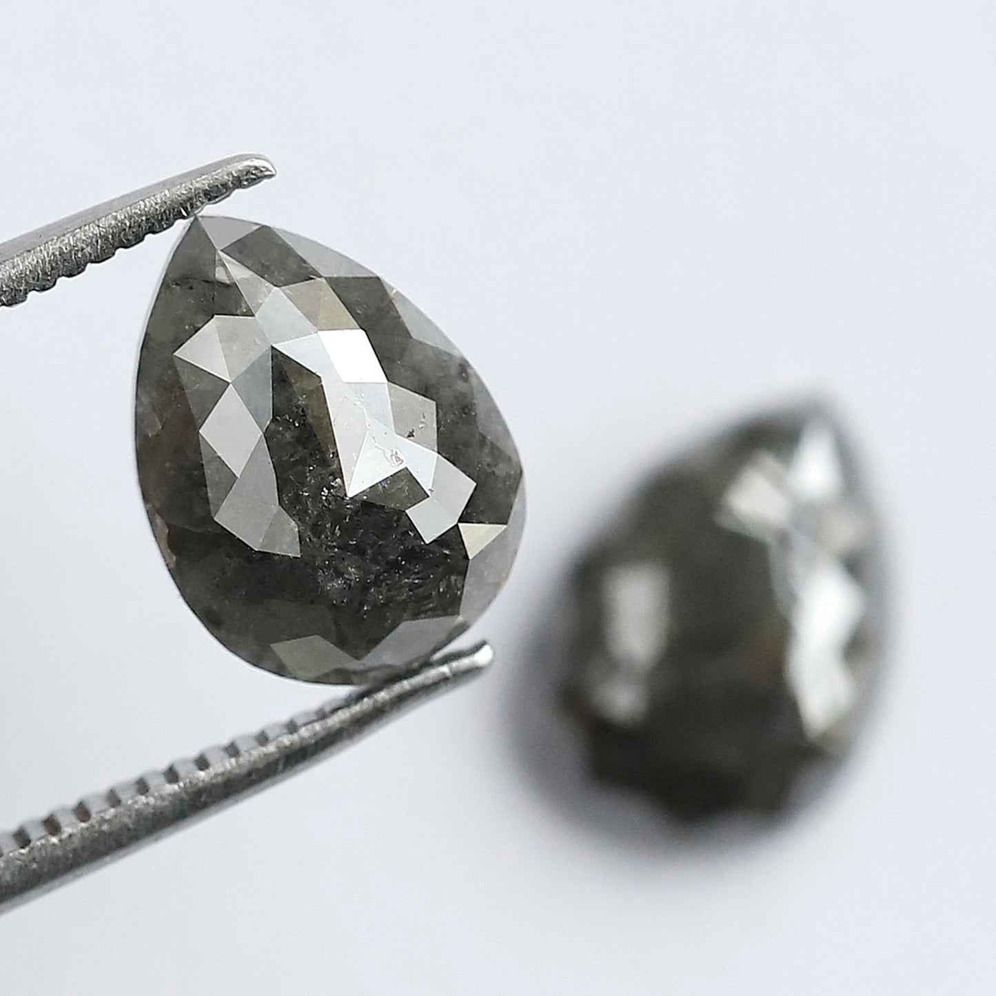 3.91 CT Pear Salt and Pepper Diamond Pair, Natural Rustic Gray Diamonds, Earth Mined Pear Cut Diamonds for Earrings & Wedding Jewelry