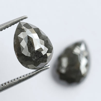 3.91 CT Pear Salt and Pepper Diamond Pair, Natural Rustic Gray Diamonds, Earth Mined Pear Cut Diamonds for Earrings & Wedding Jewelry