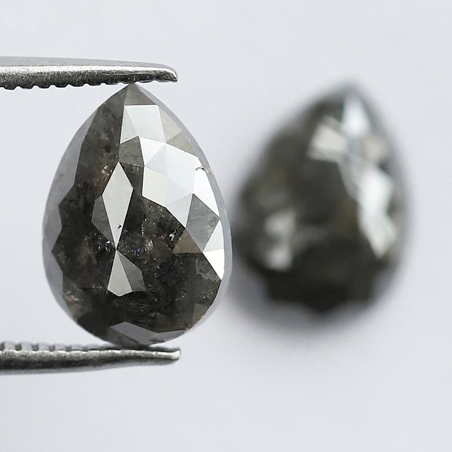 3.91 CT Pear Salt and Pepper Diamond Pair, Natural Rustic Gray Diamonds, Earth Mined Pear Cut Diamonds for Earrings & Wedding Jewelry