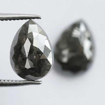 3.91 CT Pear Salt and Pepper Diamond Pair, Natural Rustic Gray Diamonds, Earth Mined Pear Cut Diamonds for Earrings & Wedding Jewelry