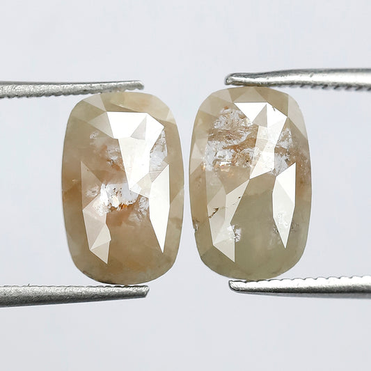3.45 Carat Oval Cut Rustic Diamonds Pair, Peach Gray Natural Loose Diamonds, Earth Mined Stones for Earrings & Rings