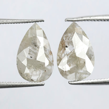 2.31 CT Pear Shape Rustic Diamond Pair, Natural Gray Salt and Pepper Diamonds, Earth Mined Loose Diamonds 11.00 mm