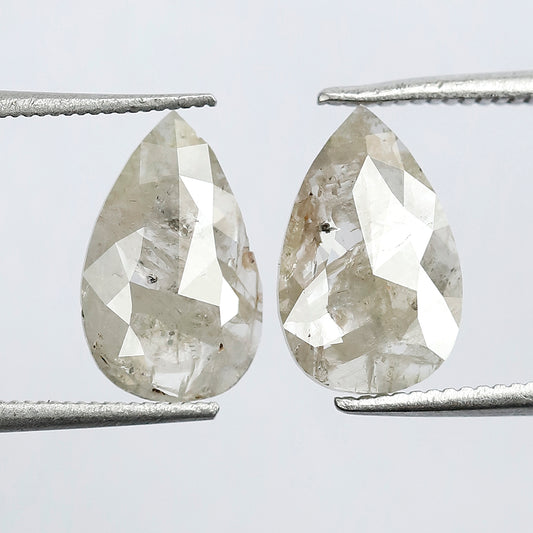 2.31 CT Pear Shape Rustic Diamond Pair, Natural Gray Salt and Pepper Diamonds, Earth Mined Loose Diamonds 11.00 mm