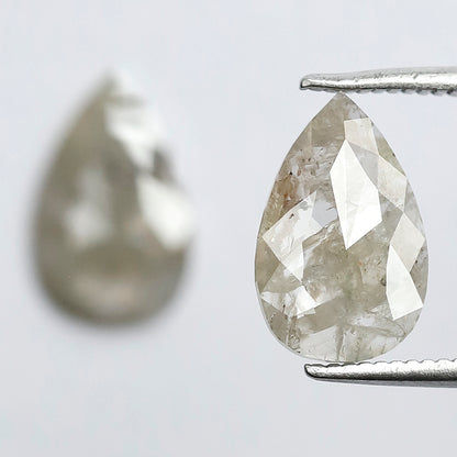 2.31 CT Pear Shape Rustic Diamond Pair, Natural Gray Salt and Pepper Diamonds, Earth Mined Loose Diamonds 11.00 mm