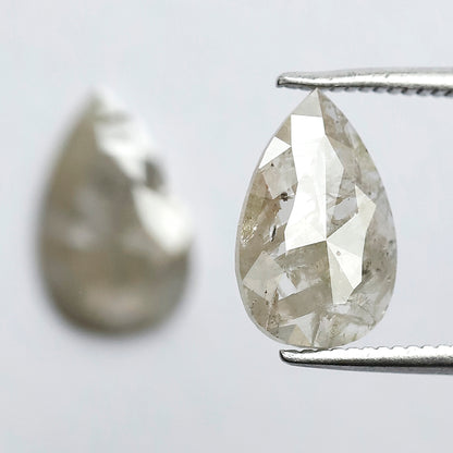 2.31 CT Pear Shape Rustic Diamond Pair, Natural Gray Salt and Pepper Diamonds, Earth Mined Loose Diamonds 11.00 mm