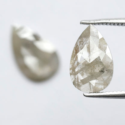 2.31 CT Pear Shape Rustic Diamond Pair, Natural Gray Salt and Pepper Diamonds, Earth Mined Loose Diamonds 11.00 mm