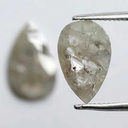 2.31 CT Pear Shape Rustic Diamond Pair, Natural Gray Salt and Pepper Diamonds, Earth Mined Loose Diamonds 11.00 mm