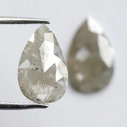 2.31 CT Pear Shape Rustic Diamond Pair, Natural Gray Salt and Pepper Diamonds, Earth Mined Loose Diamonds 11.00 mm