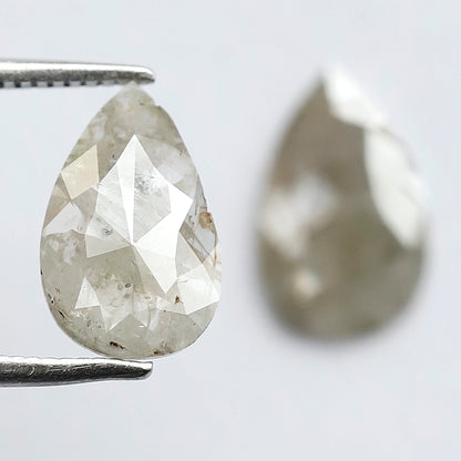 2.31 CT Pear Shape Rustic Diamond Pair, Natural Gray Salt and Pepper Diamonds, Earth Mined Loose Diamonds 11.00 mm
