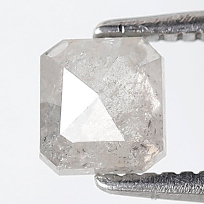 0.60 Ct Square Emerald Shape Salt and Pepper Diamond 4 MM Misty White Color Natural Loose Diamond