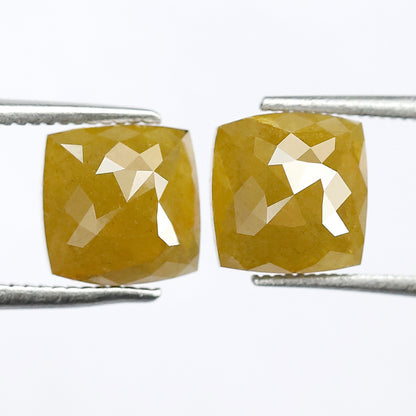 3.78 CT Matching Cushion Shape Rustic Diamond Pair, 7.20 mm Natural Yellowish Green Earth Mined Diamonds, Loose Bridal Jewelry Stones