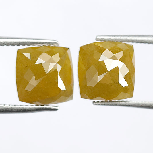 3.78 CT Matching Cushion Shape Rustic Diamond Pair, 7.20 mm Natural Yellowish Green Earth Mined Diamonds, Loose Bridal Jewelry Stones