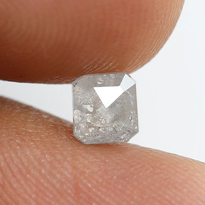 0.60 Ct Square Emerald Shape Salt and Pepper Diamond 4 MM Misty White Color Natural Loose Diamond
