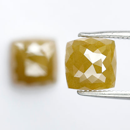 3.78 CT Matching Cushion Shape Rustic Diamond Pair, 7.20 mm Natural Yellowish Green Earth Mined Diamonds, Loose Bridal Jewelry Stones