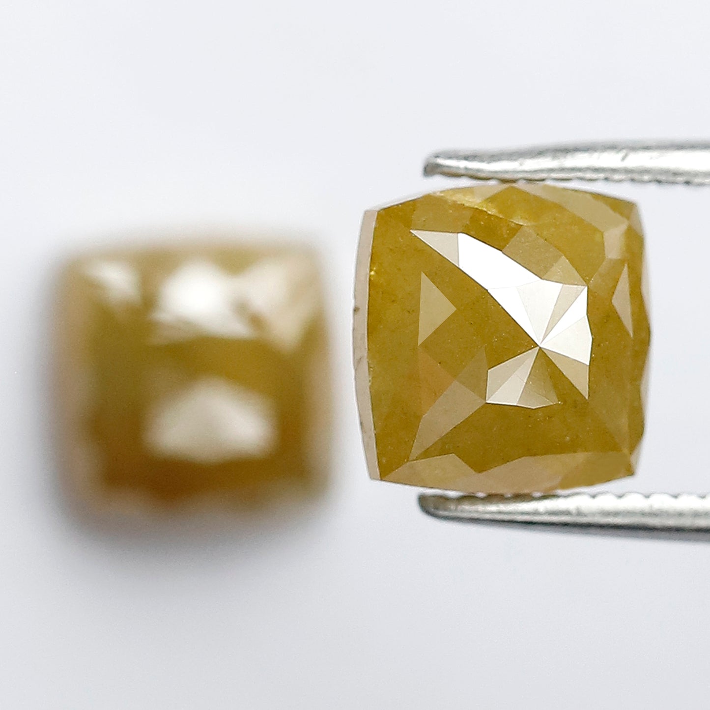 3.78 CT Matching Cushion Shape Rustic Diamond Pair, 7.20 mm Natural Yellowish Green Earth Mined Diamonds, Loose Bridal Jewelry Stones