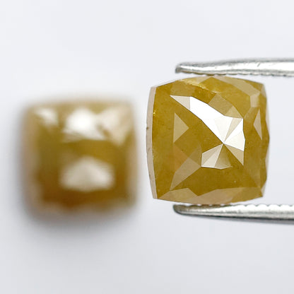 3.78 CT Matching Cushion Shape Rustic Diamond Pair, 7.20 mm Natural Yellowish Green Earth Mined Diamonds, Loose Bridal Jewelry Stones