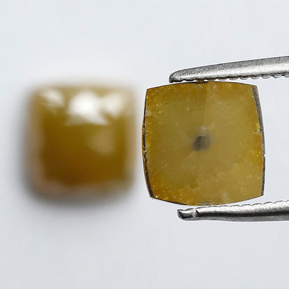 3.78 CT Matching Cushion Shape Rustic Diamond Pair, 7.20 mm Natural Yellowish Green Earth Mined Diamonds, Loose Bridal Jewelry Stones