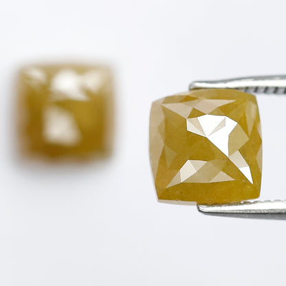 3.78 CT Matching Cushion Shape Rustic Diamond Pair, 7.20 mm Natural Yellowish Green Earth Mined Diamonds, Loose Bridal Jewelry Stones