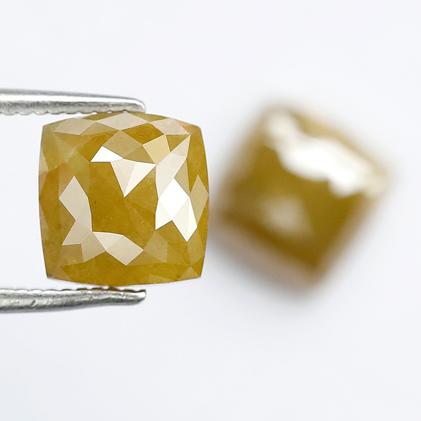 3.78 CT Matching Cushion Shape Rustic Diamond Pair, 7.20 mm Natural Yellowish Green Earth Mined Diamonds, Loose Bridal Jewelry Stones