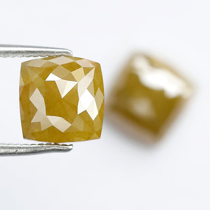 3.78 CT Matching Cushion Shape Rustic Diamond Pair, 7.20 mm Natural Yellowish Green Earth Mined Diamonds, Loose Bridal Jewelry Stones