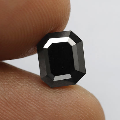 Natural Treated 2.54 CT Black Diamond Emerald Cut, 8.00 mm Loose Ethical Stone for Custom Anniversary Ring