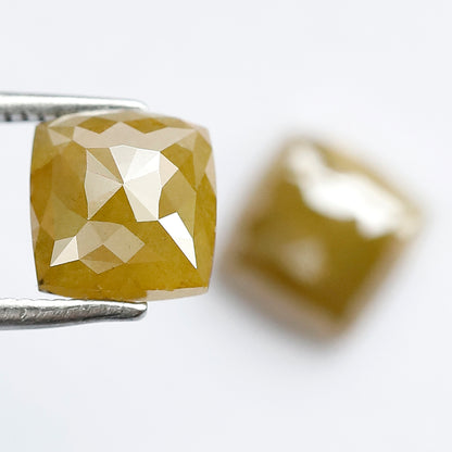 3.78 CT Matching Cushion Shape Rustic Diamond Pair, 7.20 mm Natural Yellowish Green Earth Mined Diamonds, Loose Bridal Jewelry Stones