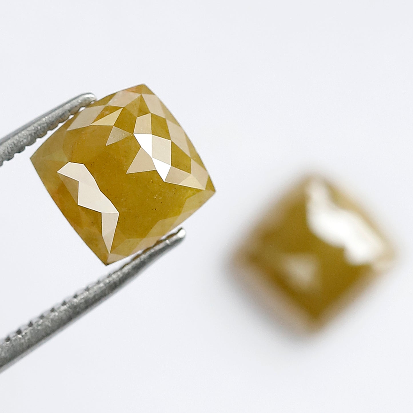 3.78 CT Matching Cushion Shape Rustic Diamond Pair, 7.20 mm Natural Yellowish Green Earth Mined Diamonds, Loose Bridal Jewelry Stones