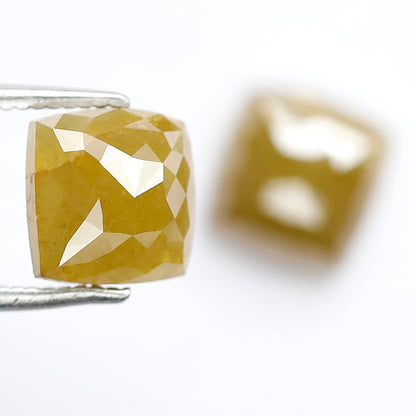 3.78 CT Matching Cushion Shape Rustic Diamond Pair, 7.20 mm Natural Yellowish Green Earth Mined Diamonds, Loose Bridal Jewelry Stones