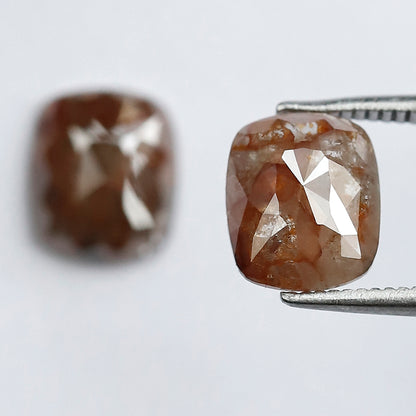 Natural Cushion Cut Rustic Loose Diamond Pair 3.09 Carat, Reddish Earth Mined Diamonds for Earrings & Jewelry Making