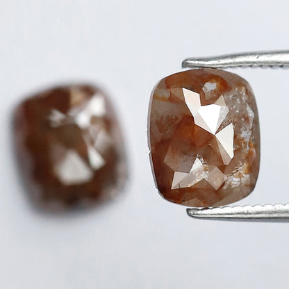 Natural Cushion Cut Rustic Loose Diamond Pair 3.09 Carat, Reddish Earth Mined Diamonds for Earrings & Jewelry Making