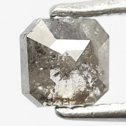 0.59 CT Square Emerald Cut Salt and Pepper Diamond, Natural Gray Black Loose Diamond, Conflict Free Engagement Stone