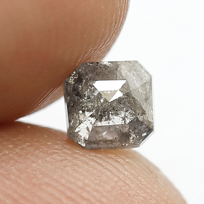 0.59 CT Square Emerald Cut Salt and Pepper Diamond, Natural Gray Black Loose Diamond, Conflict Free Engagement Stone