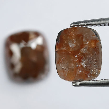 Natural Cushion Cut Rustic Loose Diamond Pair 3.09 Carat, Reddish Earth Mined Diamonds for Earrings & Jewelry Making