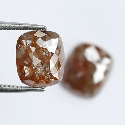Natural Cushion Cut Rustic Loose Diamond Pair 3.09 Carat, Reddish Earth Mined Diamonds for Earrings & Jewelry Making