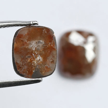 Natural Cushion Cut Rustic Loose Diamond Pair 3.09 Carat, Reddish Earth Mined Diamonds for Earrings & Jewelry Making