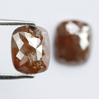 Natural Cushion Cut Rustic Loose Diamond Pair 3.09 Carat, Reddish Earth Mined Diamonds for Earrings & Jewelry Making