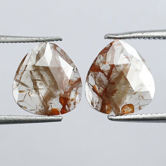 2.03 CT Pear Shape Rustic Diamond Pair, Natural Reddish Brown Translucent Diamonds for Bridal Ring & Jewelry